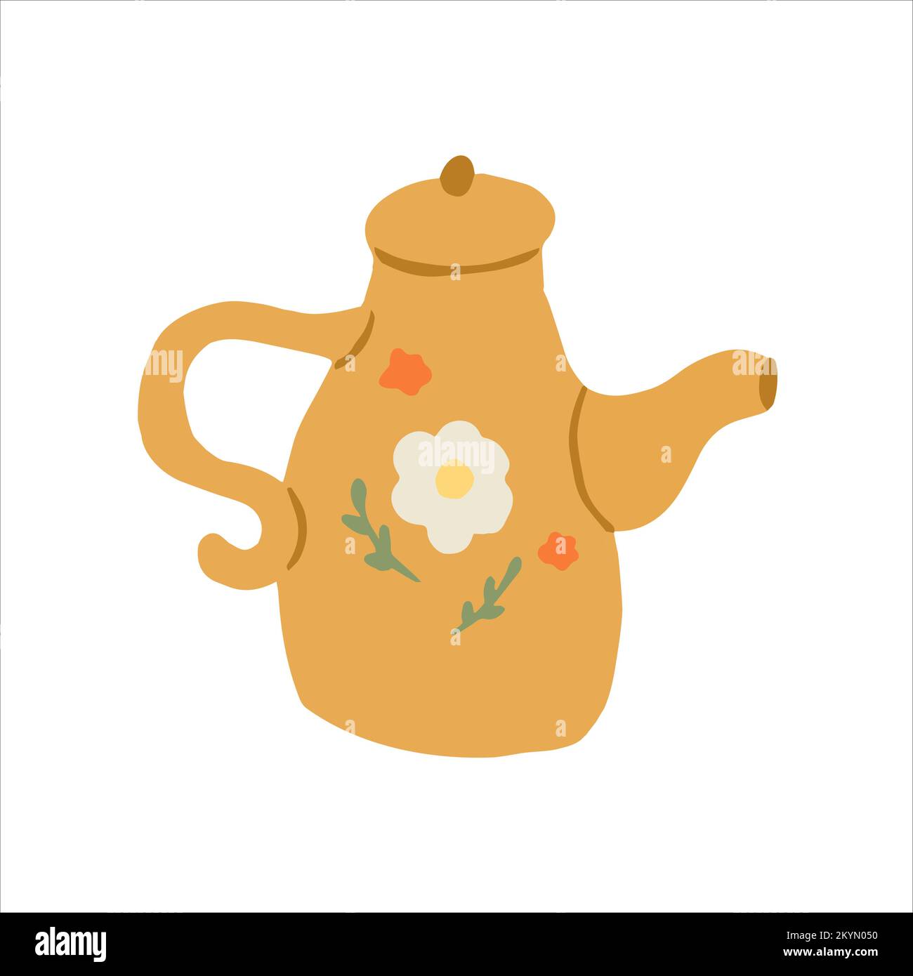 Handdrawn cute isolated clip art illustration of cozy yellow teapot