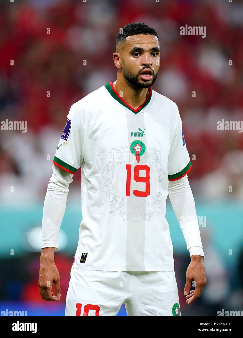 Morocco's Youssef En-Nesyri during the FIFA World Cup Group F match at the Al Thumama Stadium, Doha, Qatar. Picture date: Thursday December 1, 2022. Stock Photo