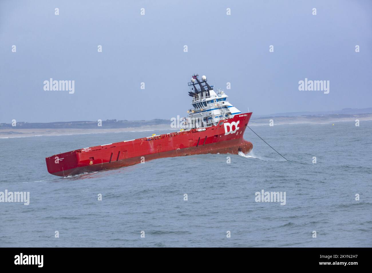 Aberdeen anchorage, vessel at anchor at the bay. Some swell that day. Stock Photo