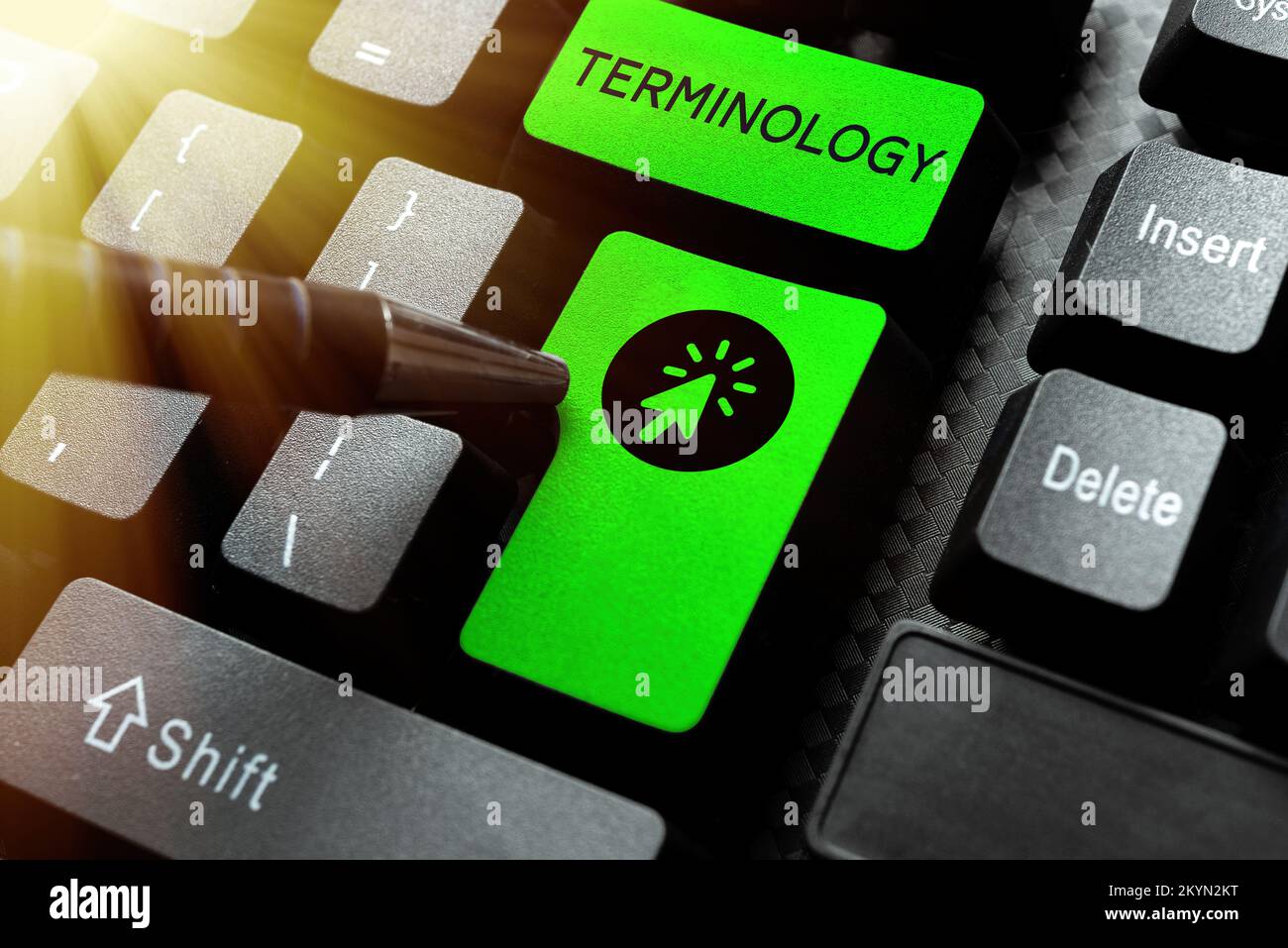 Sign displaying Terminology. Concept meaning Terms used with particular