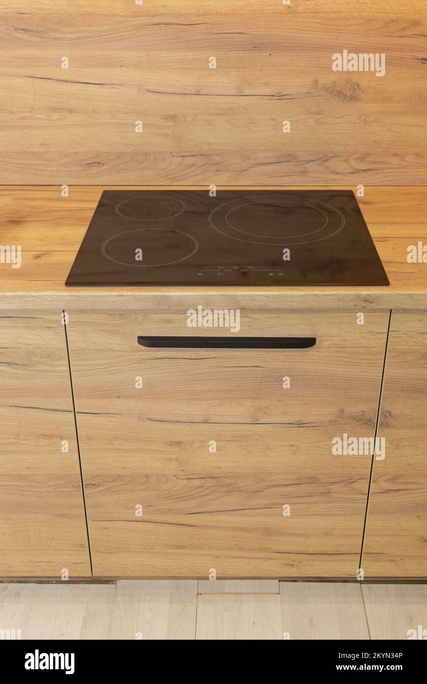 Induction Stove Cooktop in All Wood Kitchen Stock Photo Alamy