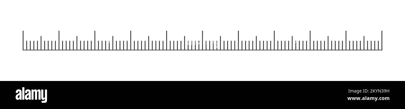 Scale template of ruler, tape or thermometer tool. Horizontal measuring chart. Distance, height or length measurement of math, sewing, meteorological instrument. Vector graphic illustration Stock Vector