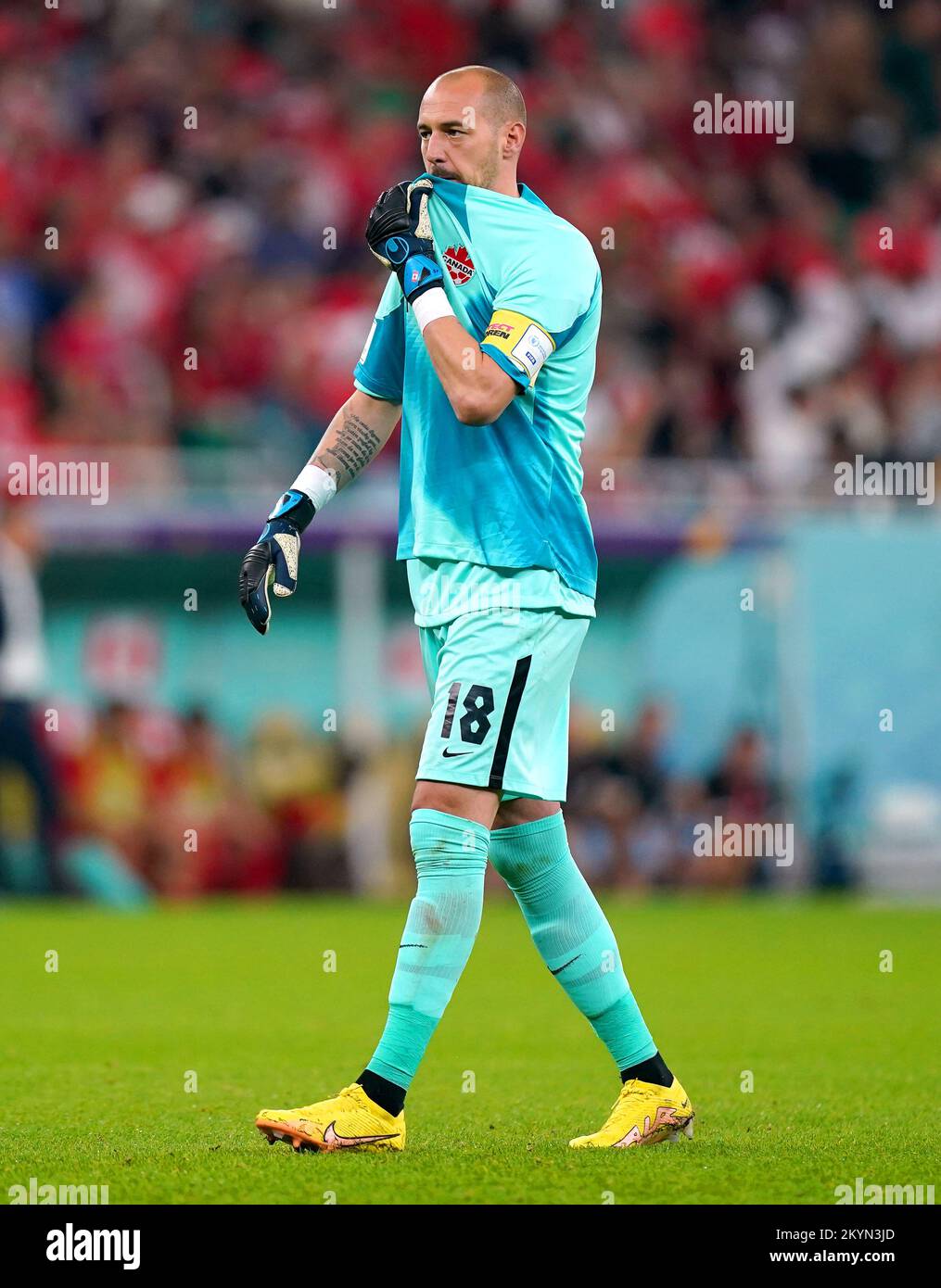 Canada goalkeeper Milan Borjan appears dejected during the FIFA World Cup Group F match at the