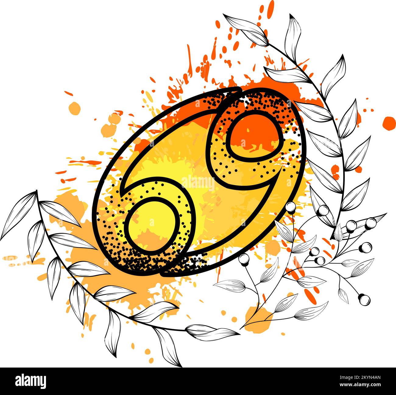 cancer zodiac symbol tattoo watercolor splatter flowers lines