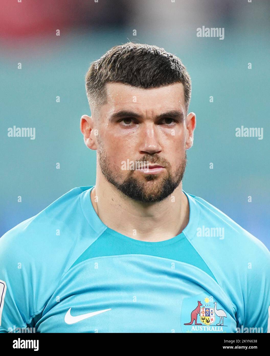 Australia goalkeeper Mathew Ryan during the FIFA World Cup Group D match at the Al Janoub Stadium in Al Wakrah, Qatar. Picture date: Wednesday November 30, 2022. Stock Photo