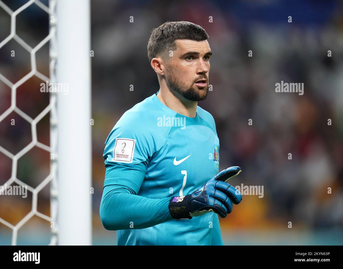 Australia goalkeeper Mathew Ryan during the FIFA World Cup Group D match at the Al Janoub Stadium in Al Wakrah, Qatar. Picture date: Wednesday November 30, 2022. Stock Photo