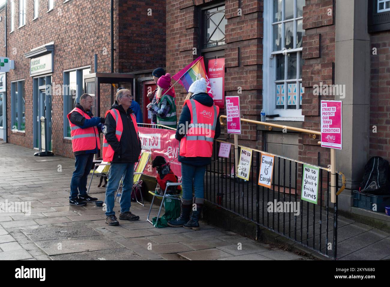 CWU Communication Workers Union postman's strike picket line outside Northallerton Post Office Stock Photo