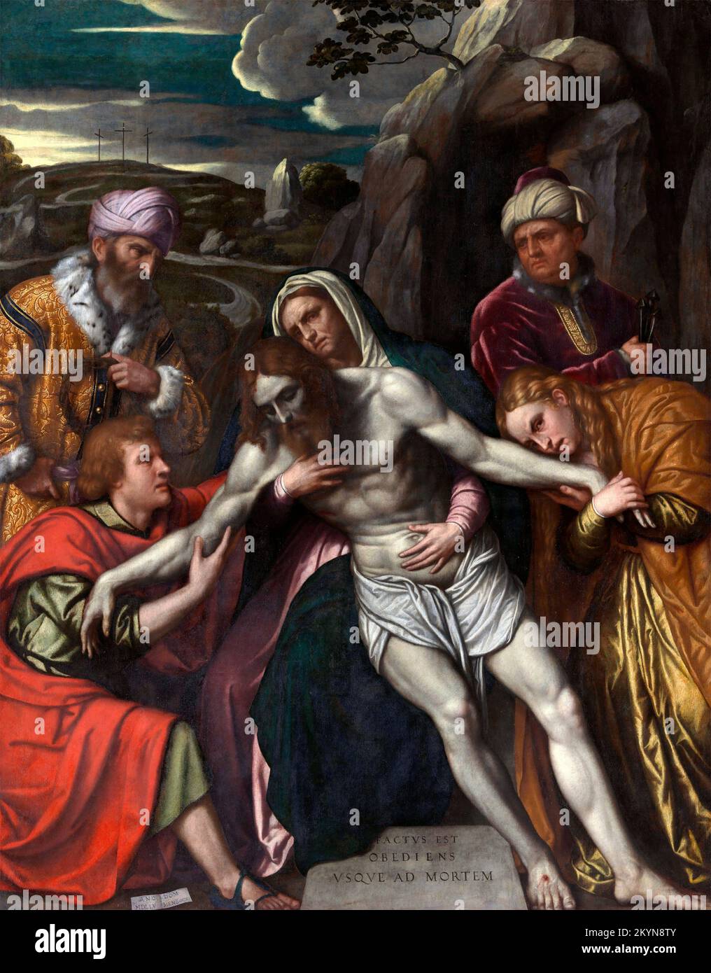Moretto da Brescia. The Entombment by Alessandro Bonvicino (also Buonvicino) (c. 1498-1554), oil on canvas, 1554 Stock Photo