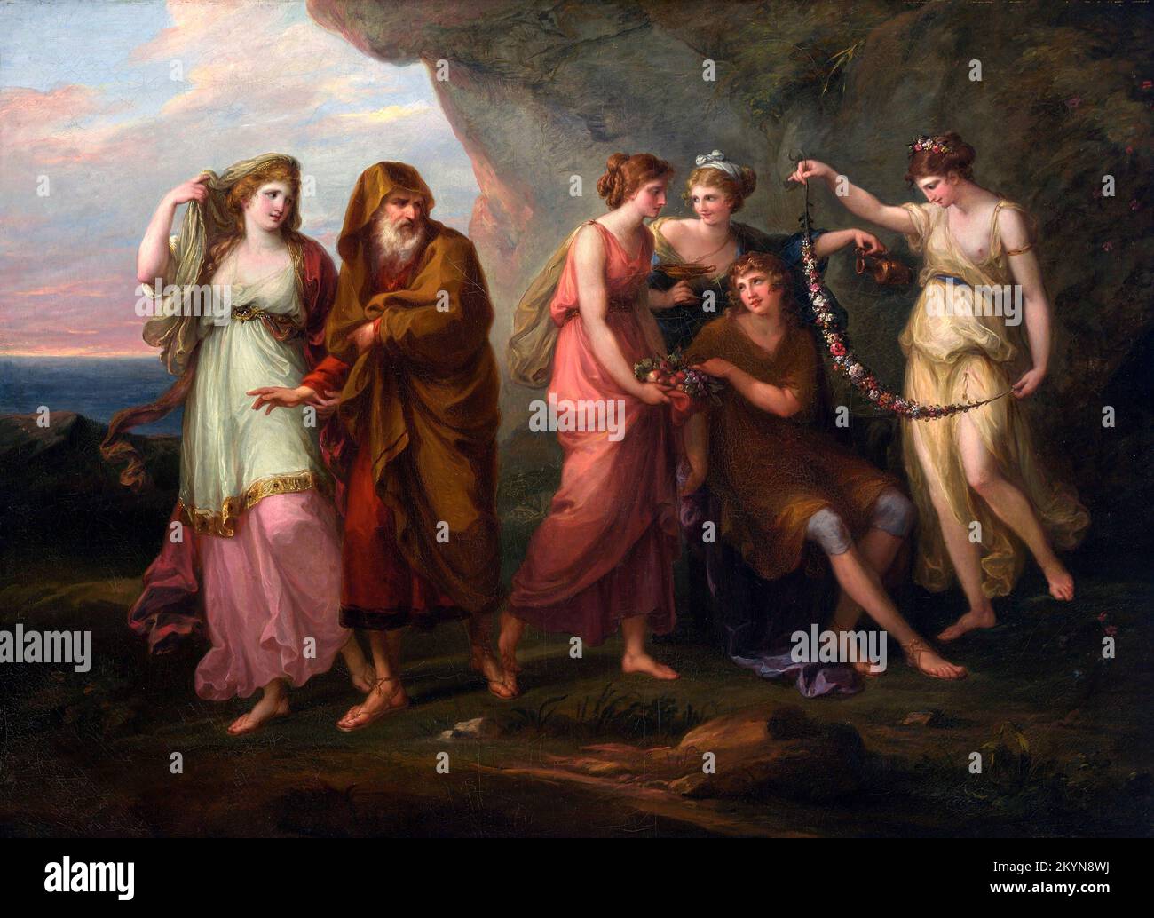 Angelia Kauffman. Painting entitled Telemachus and the Nymphs of Calypso by the Swiss painter, Angelica Kauffmann (1741-1807), oil on canvas, 1782 Stock Photo