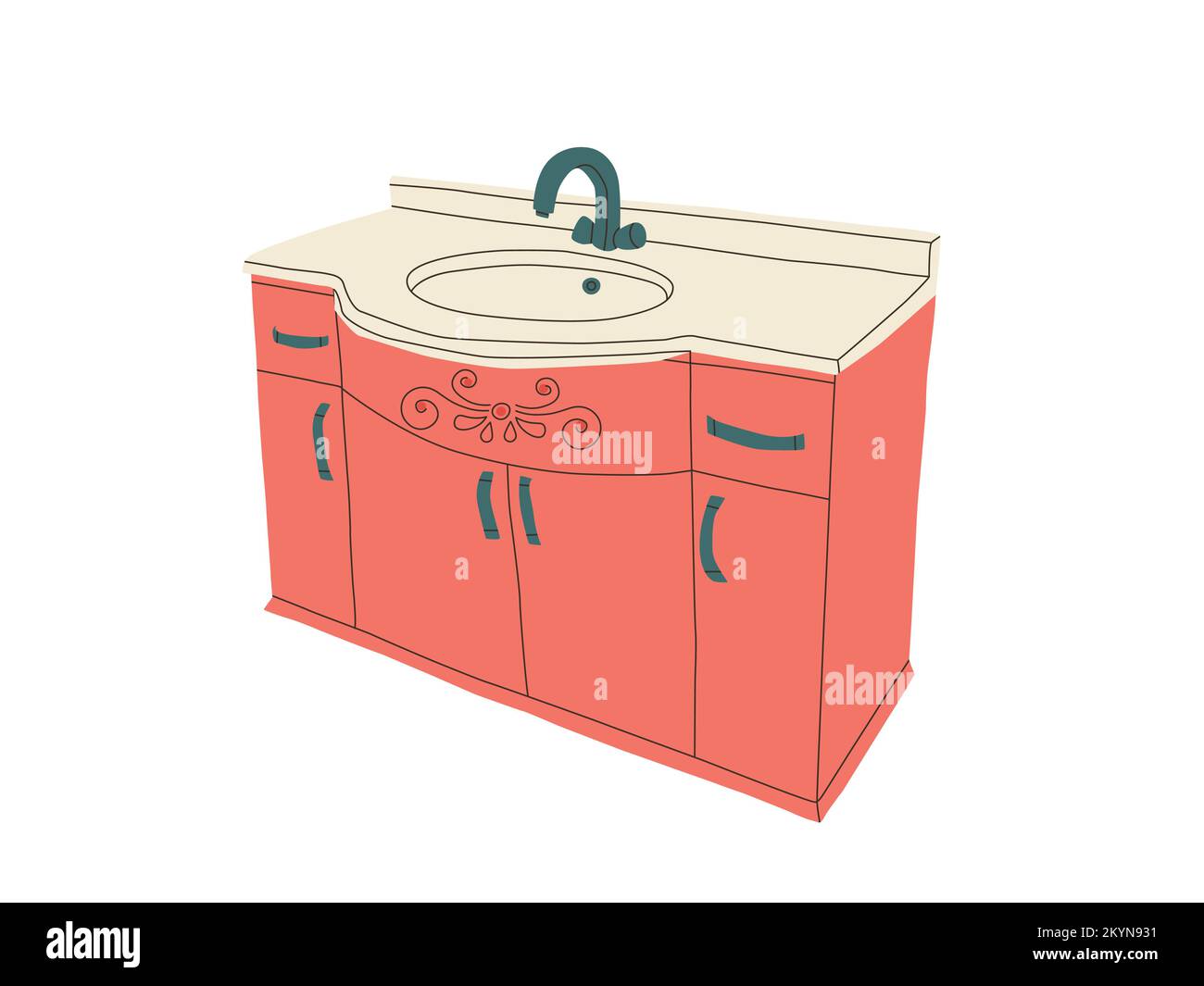 Retro washbasin with cabinet. Toilet sink. Vector isolated illustrations on a white background. Stock Vector