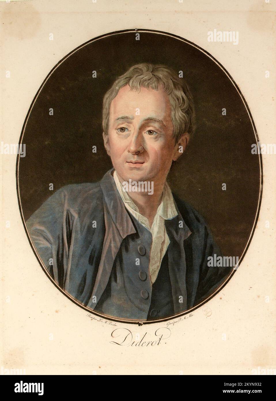Portrait of Denis Diderot - by   Alix, Pierre Michel in 1793 Stock Photo