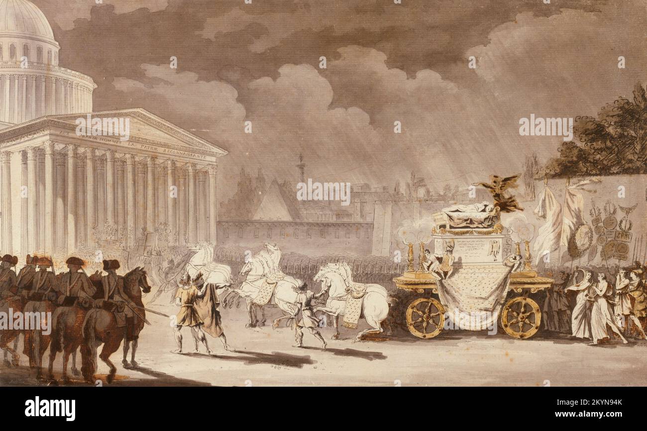 The Arrival of Voltaire's Ashes at the Pantheon after 1791 by Lagrenée, Jean-Jacques Stock Photo