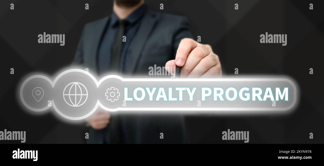 Sign displaying Loyalty Program. Word for marketing effort that provide