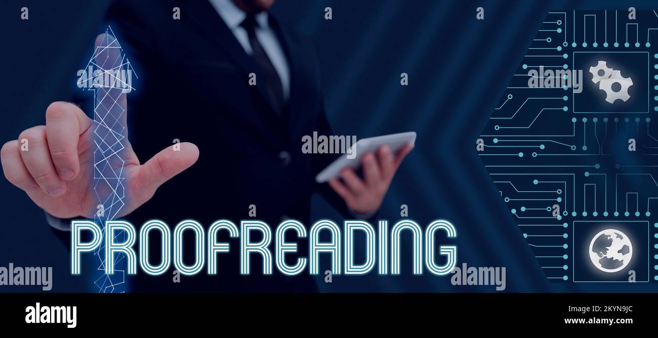 Writing displaying text Proofreading. Word Written on act of reading and marking spelling, grammar and syntax mistakes Stock Photo