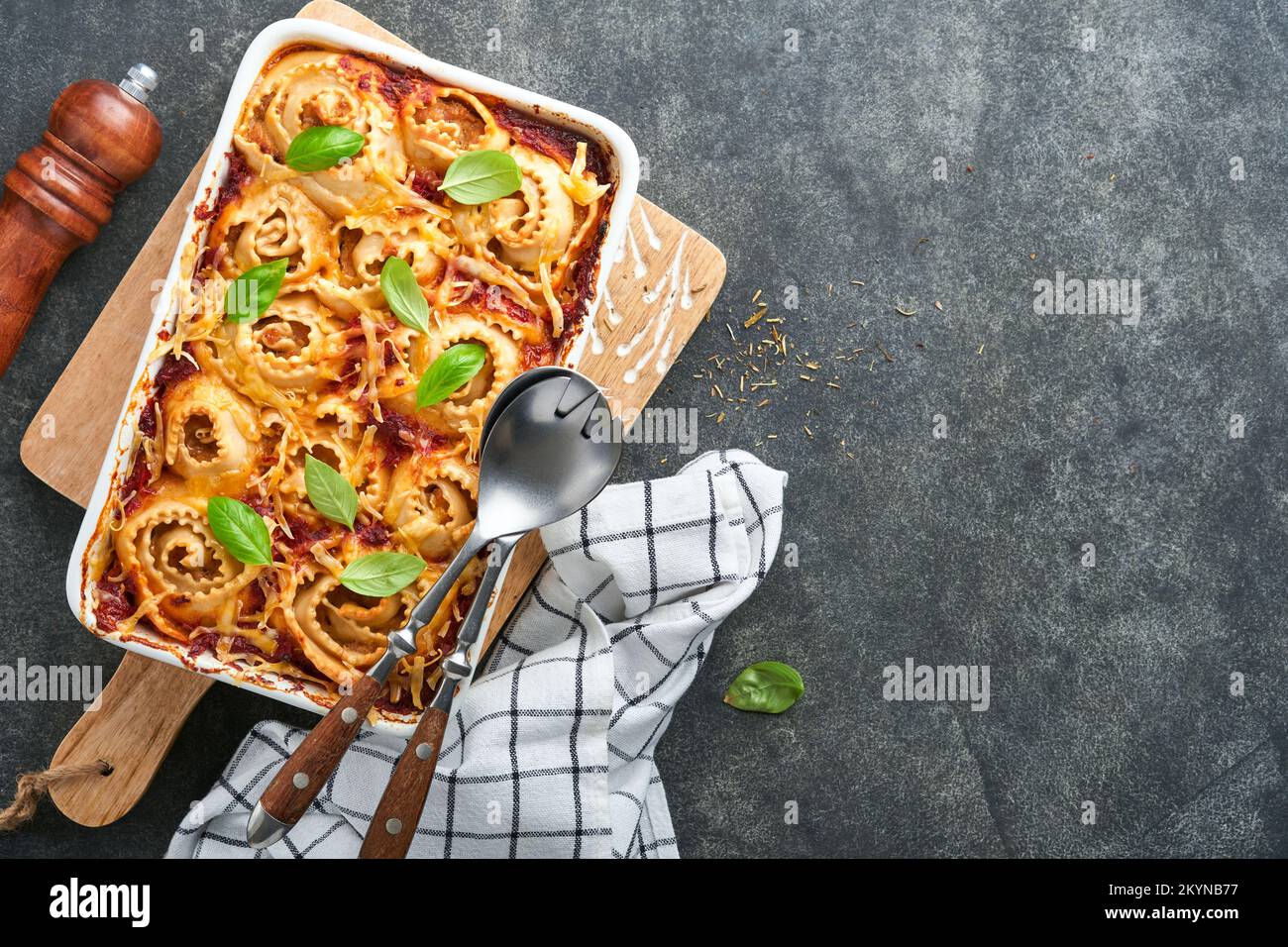 Lasagna. Homemade lasagna pasta rotolo bake with tomato sauce, cream