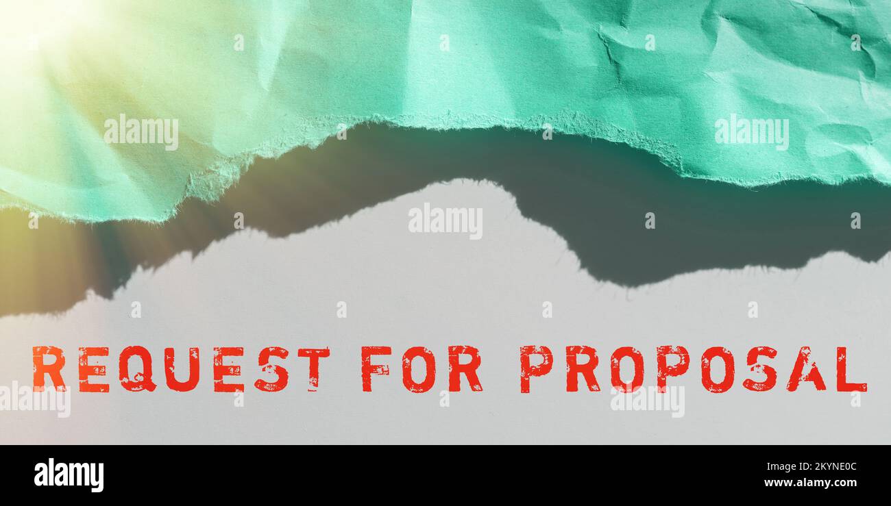 Sign displaying Request For Proposal. Word Written on document contains ...