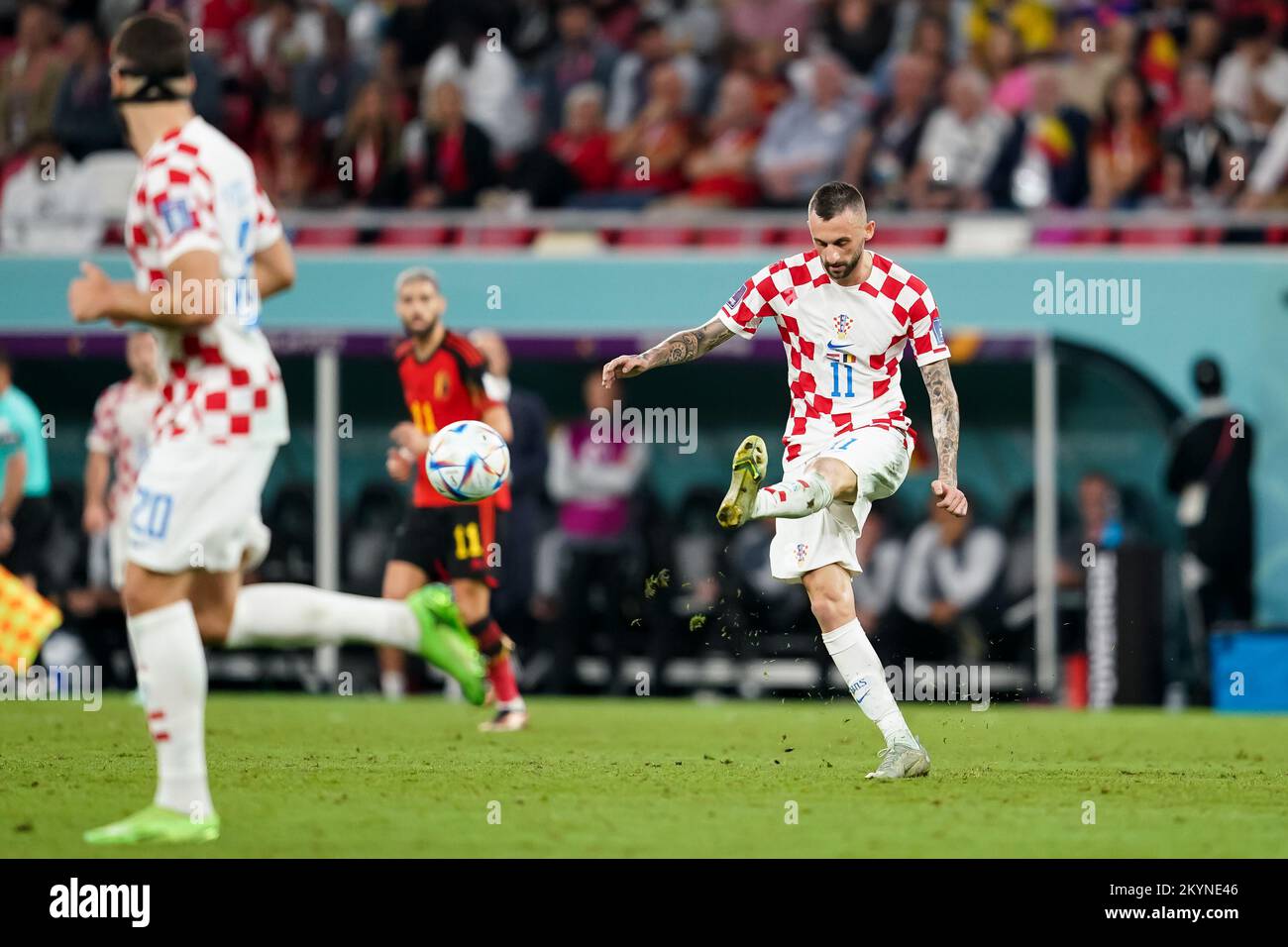 Marcelo Brozovic of Croatia passes the ball during the FIFA World Cup Qatar 2022 Group F match between Croatia and Belgium at Ahmad Bin Ali Stadium on December 01, 2022 in Doha, Qatar. (Photography: Florencia Tan Jun) Stock Photo