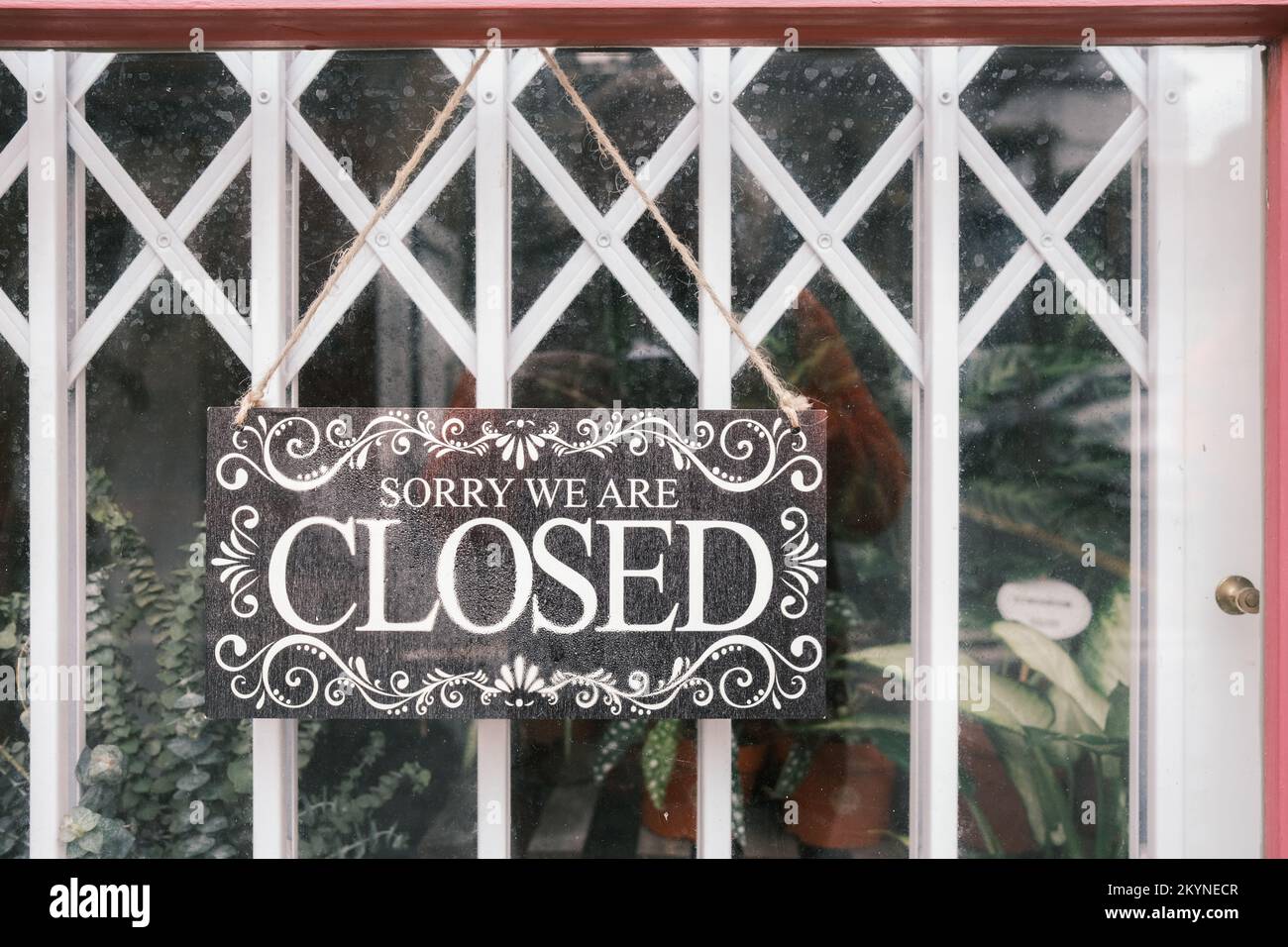 Sorry We Are Closed Sign on a Shop. Stock Photo