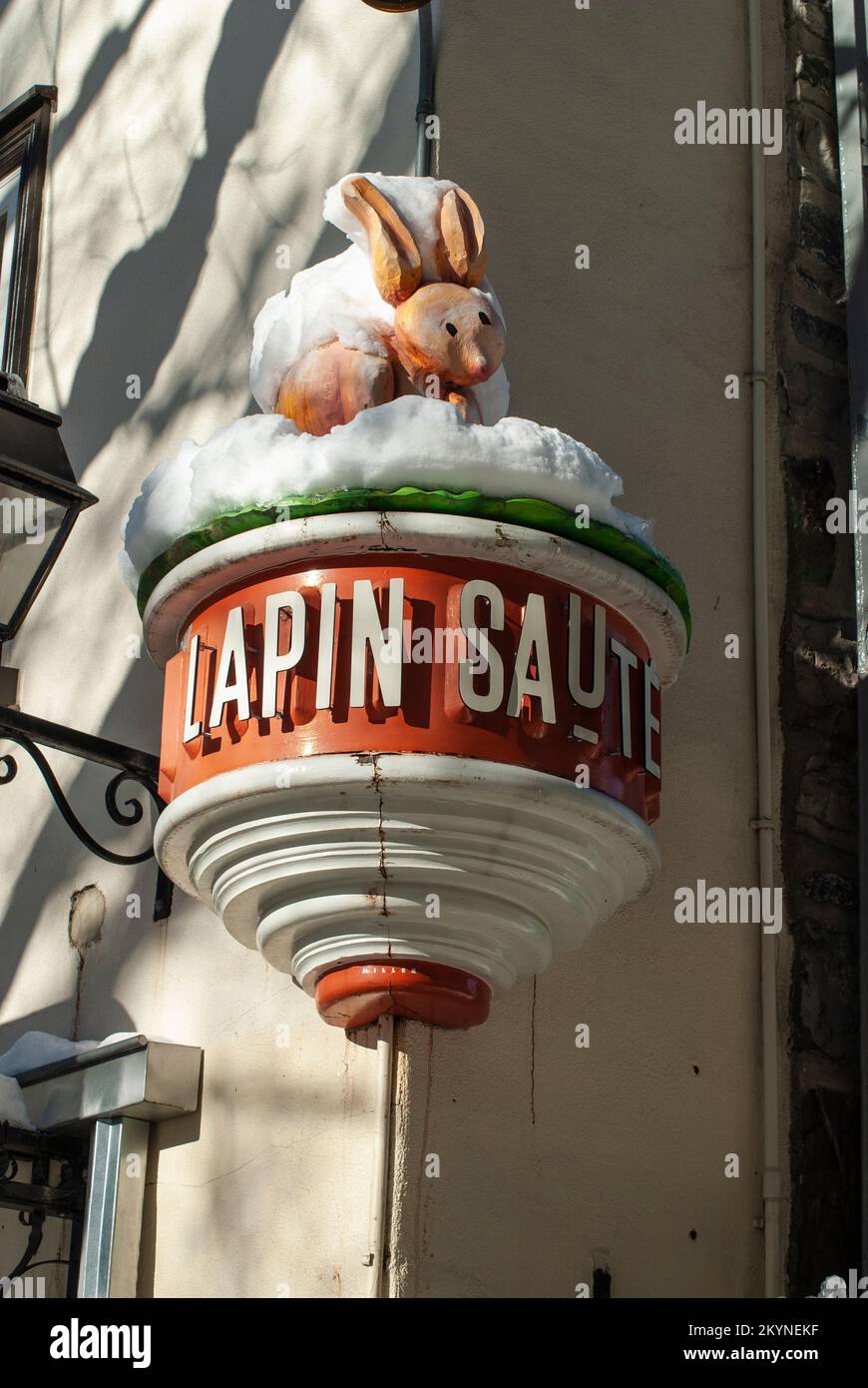 Lapin Saute restaurant sign in Petit Champlain, Quebec City Stock Photo