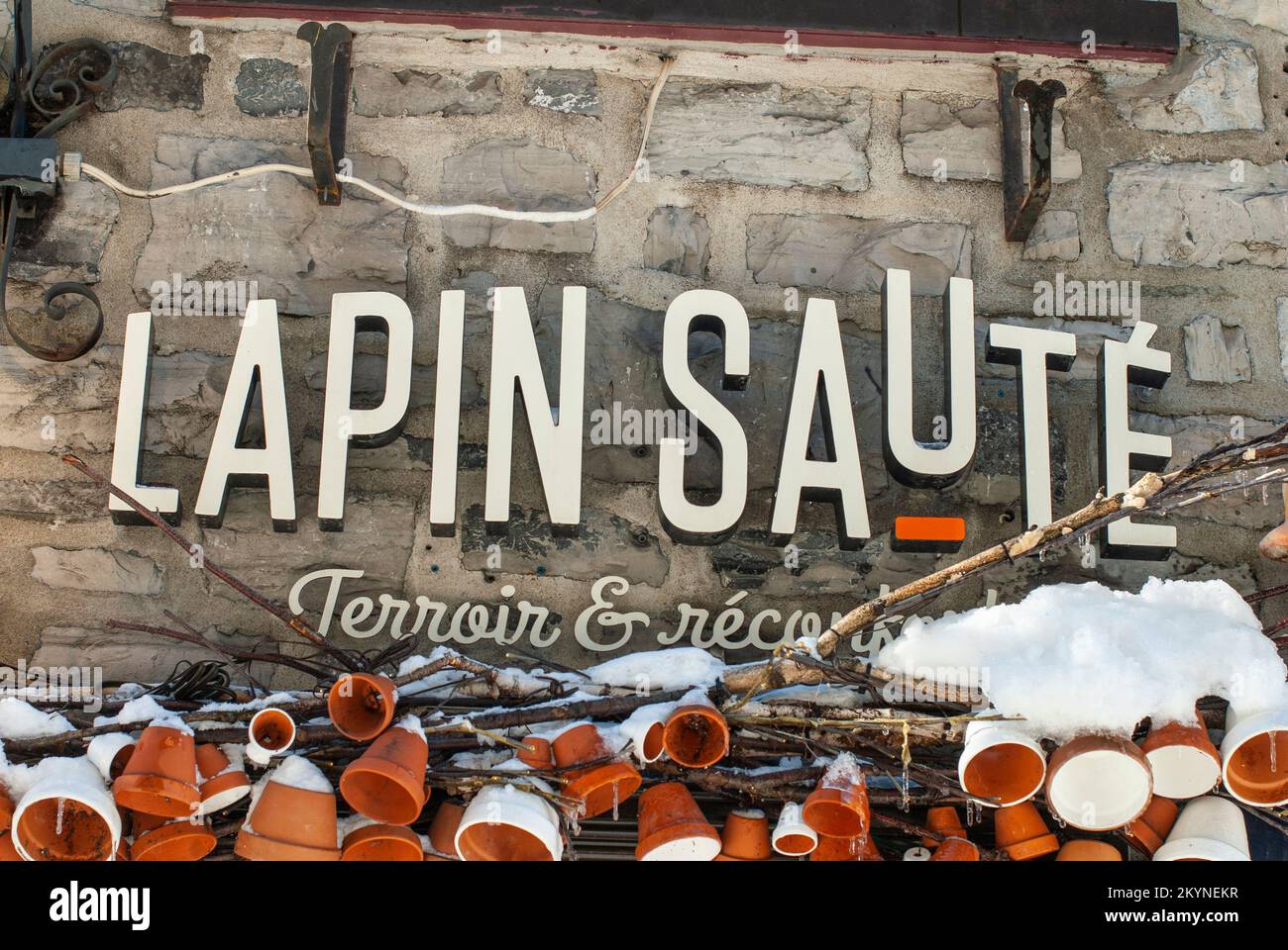 Lapin Saute restaurant sign in Petit Champlain, Quebec City Stock Photo