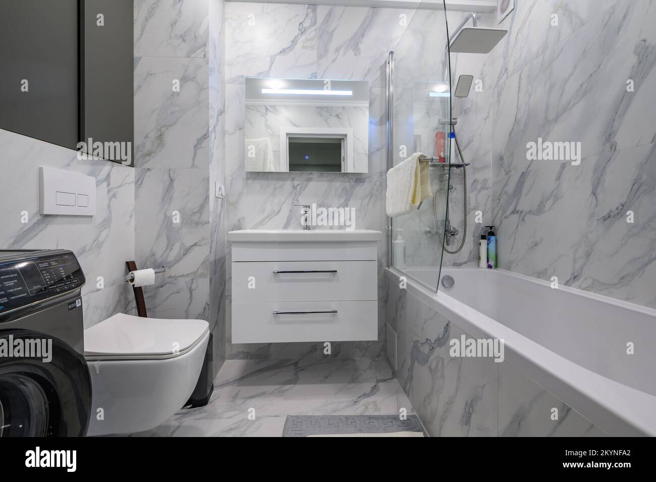 Modern white marble bathroom interior Stock Photo