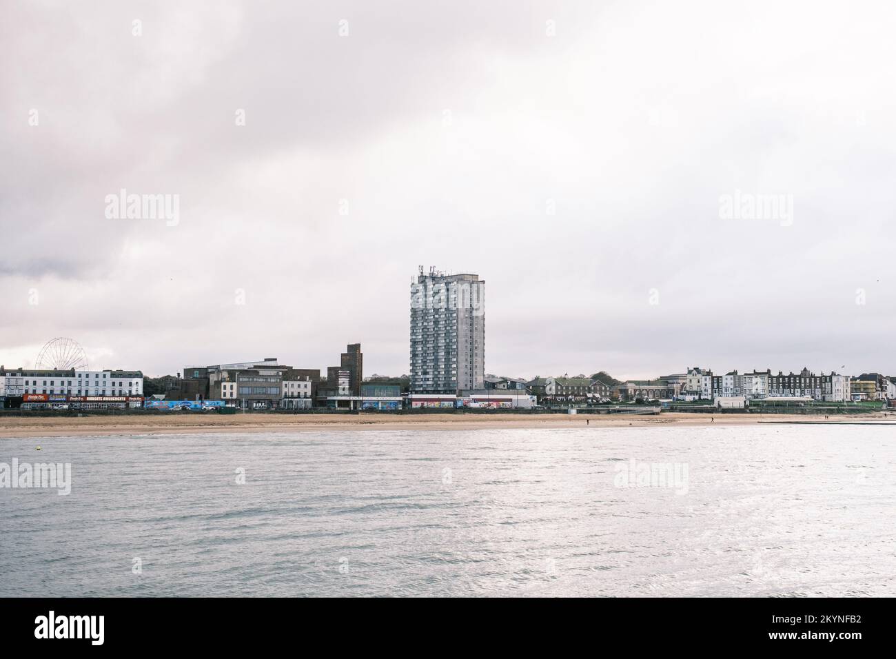 View of the Beach/Sands & Arlington House, Margate, Kent, UK, from the