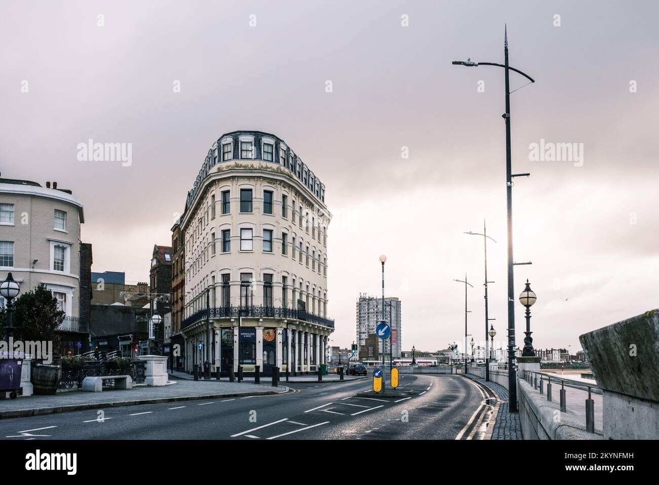 The Imperial Building or Hotel, 2-14 High Street, Margate, Kent, UK. Built in 1880 - Flatiron Style Building. Stock Photo