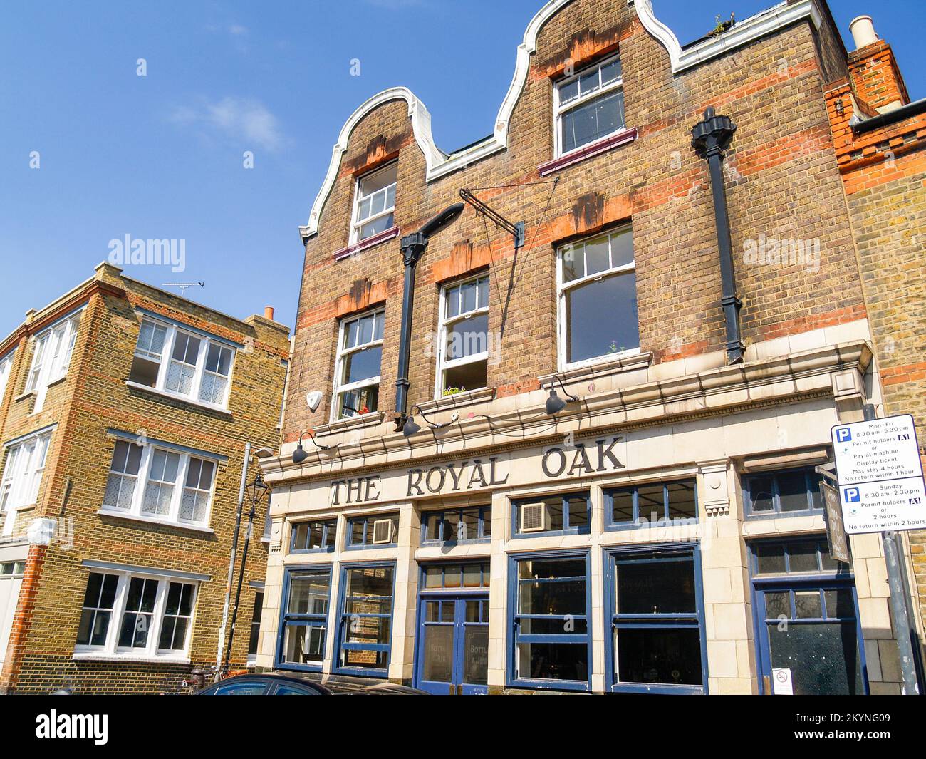 London England - July 4 2009; Royal Oak Pub frontage and gable from street. Stock Photo