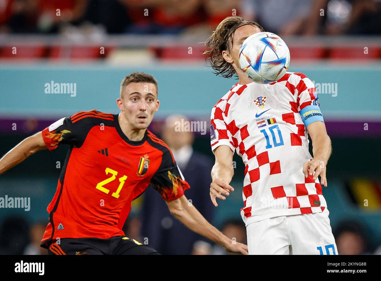 Doha, Catar. 01st Dec, 2022. CASTAGNE Timothy from Belgium MODRIC Luka from Croatia during the match between Tunisia and France, valid for the group stage of the World Cup, held at the Education City Stadium in Doha, Qatar. Credit: Rodolfo Buhrer/La Imagem/FotoArena/Alamy Live News Stock Photo