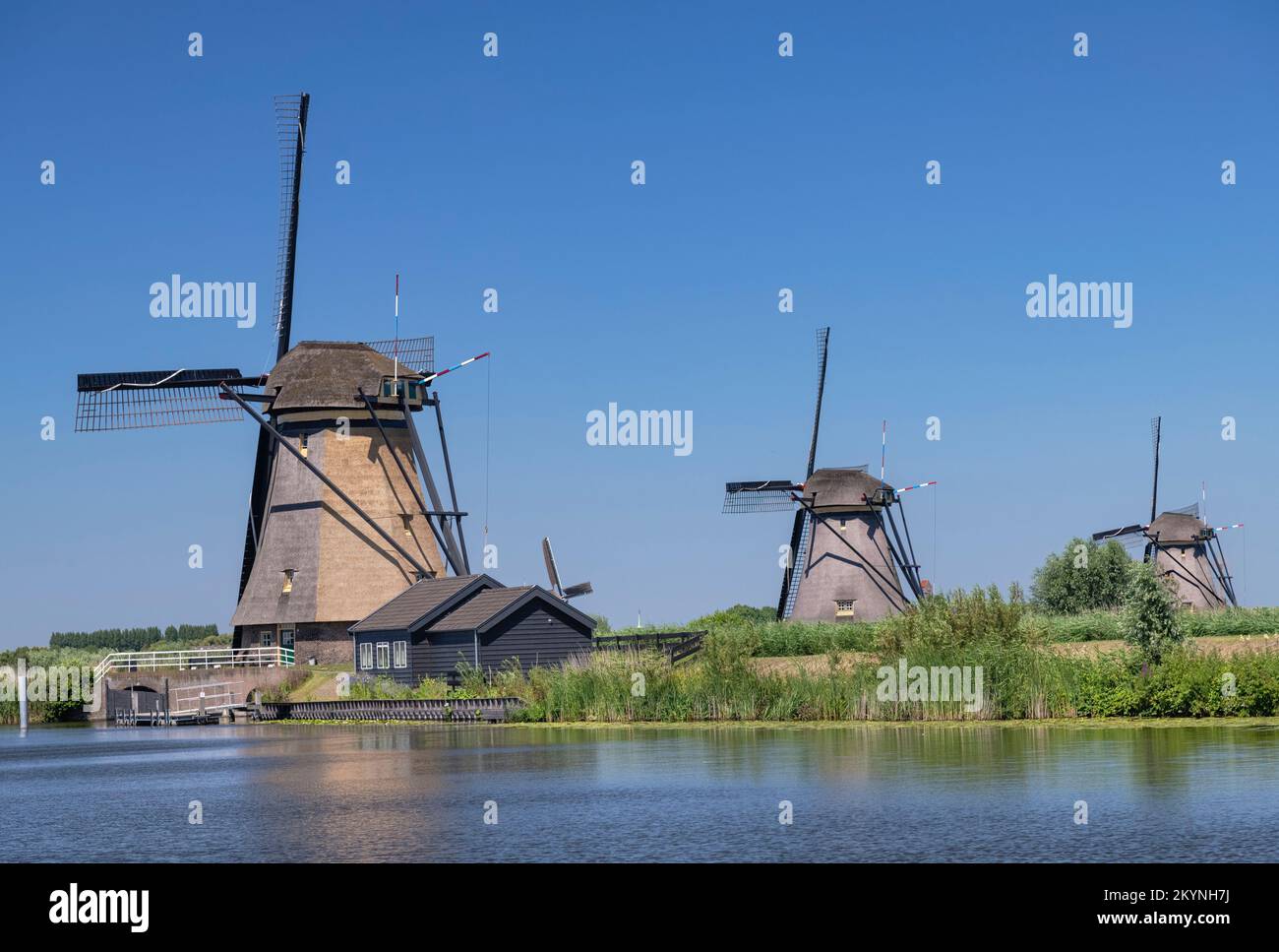 Holland, South Holland Province, Kinderdijk, Some of the village's 19 Windmills built in the 18th century. Stock Photo