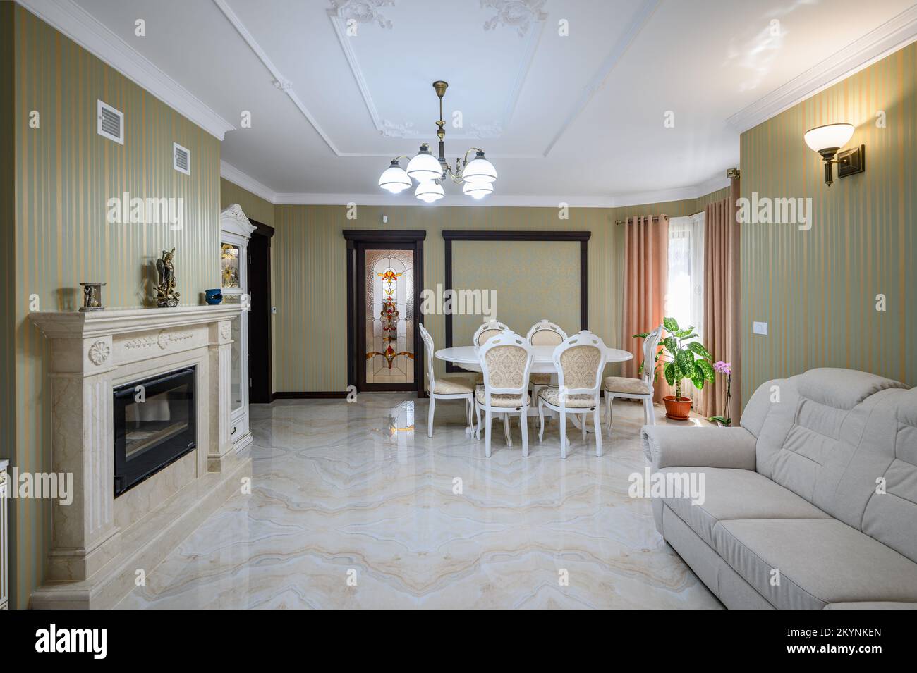 Classic living room interior design with marble floor Stock Photo - Alamy