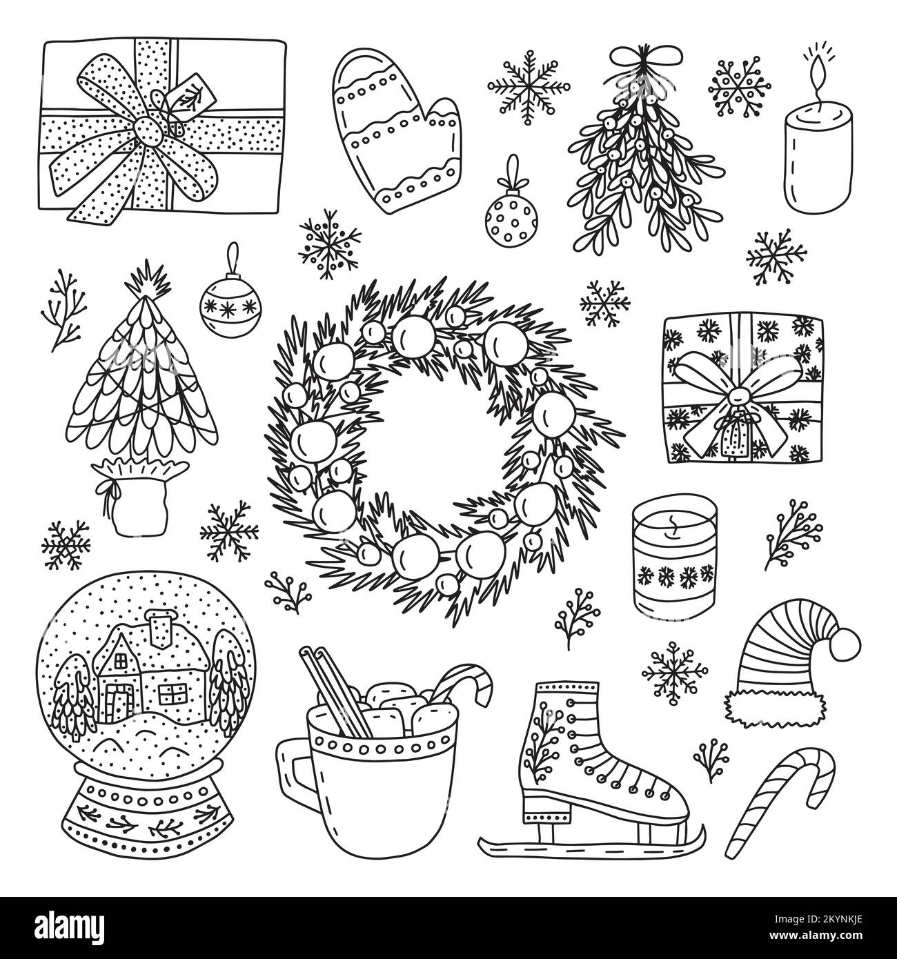 Hand drawn doodle Christmas elements set Stock Vector Image & Art - Alamy