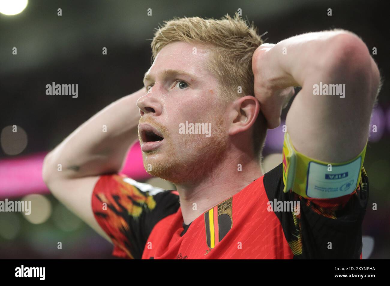 Ar Rayyan, Qatar. 02nd Dec, 2022. Kevin De Bruyne of Belgium reacts after a chance to score was missed during the FIFA World Cup Qatar 2022 Group F match between Croatia and Belgium at Ahmad Bin Ali Stadium, Ar-Rayyan, Qatar on 1 December 2022. Photo by Peter Dovgan. Editorial use only, license required for commercial use. No use in betting, games or a single club/league/player publications. Credit: UK Sports Pics Ltd/Alamy Live News Stock Photo