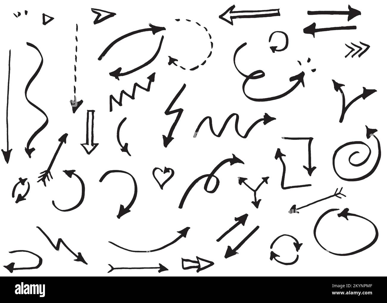 Arrows set freehand drawn Stock Vector