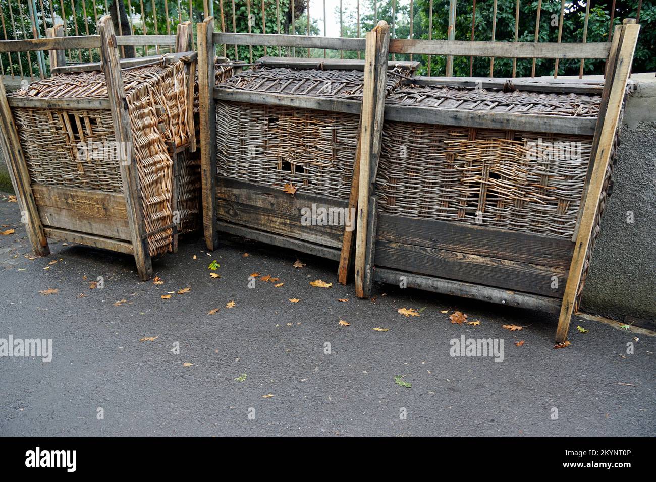 traditional wooden basket sleds in funchal on madeira island Stock