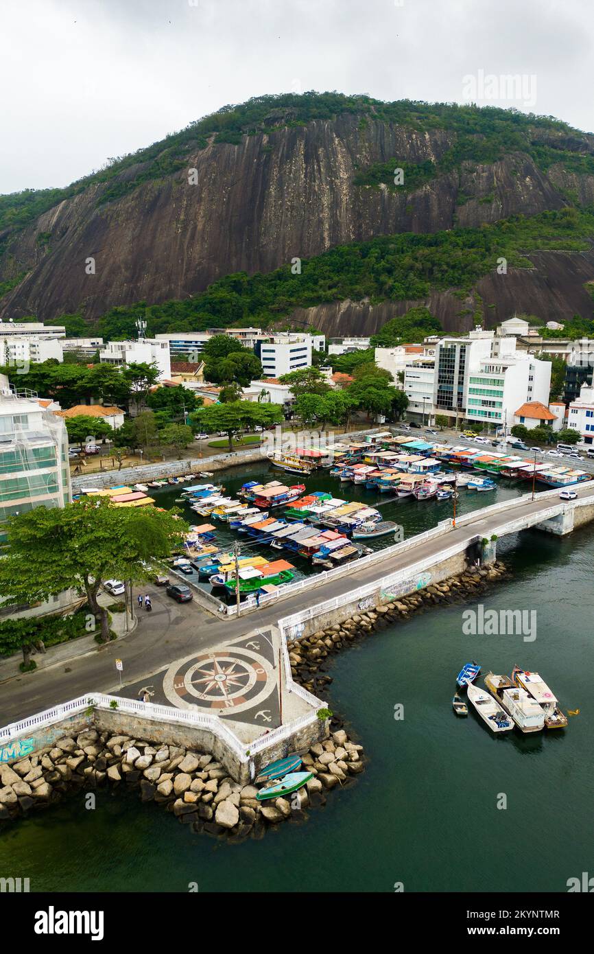 Rosa dos Ventos Anchorage Monument at Urca Neighborhood Aerial View in Rio de Janeiro, Brazil Stock Photo