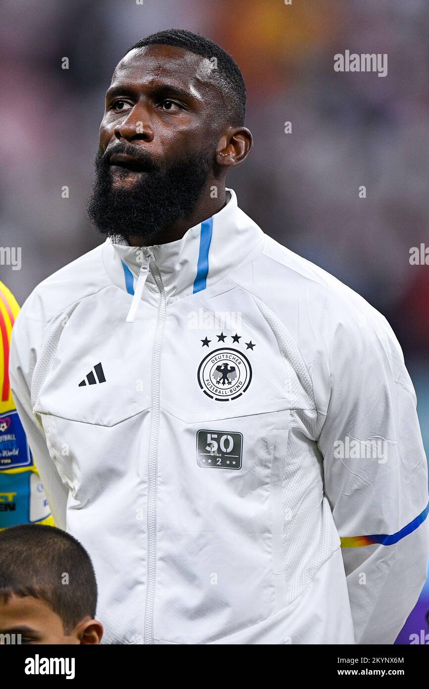 AL KHOR, QATAR - DECEMBER 1: Antonio Ruediger of Germany prior to the Group E - FIFA World Cup Qatar 2022 match between Costa Rica and Germany at the Al Bayt Stadium on December 1, 2022 in Al Khor, Qatar (Photo by Pablo Morano/BSR Agency) Stock Photo
