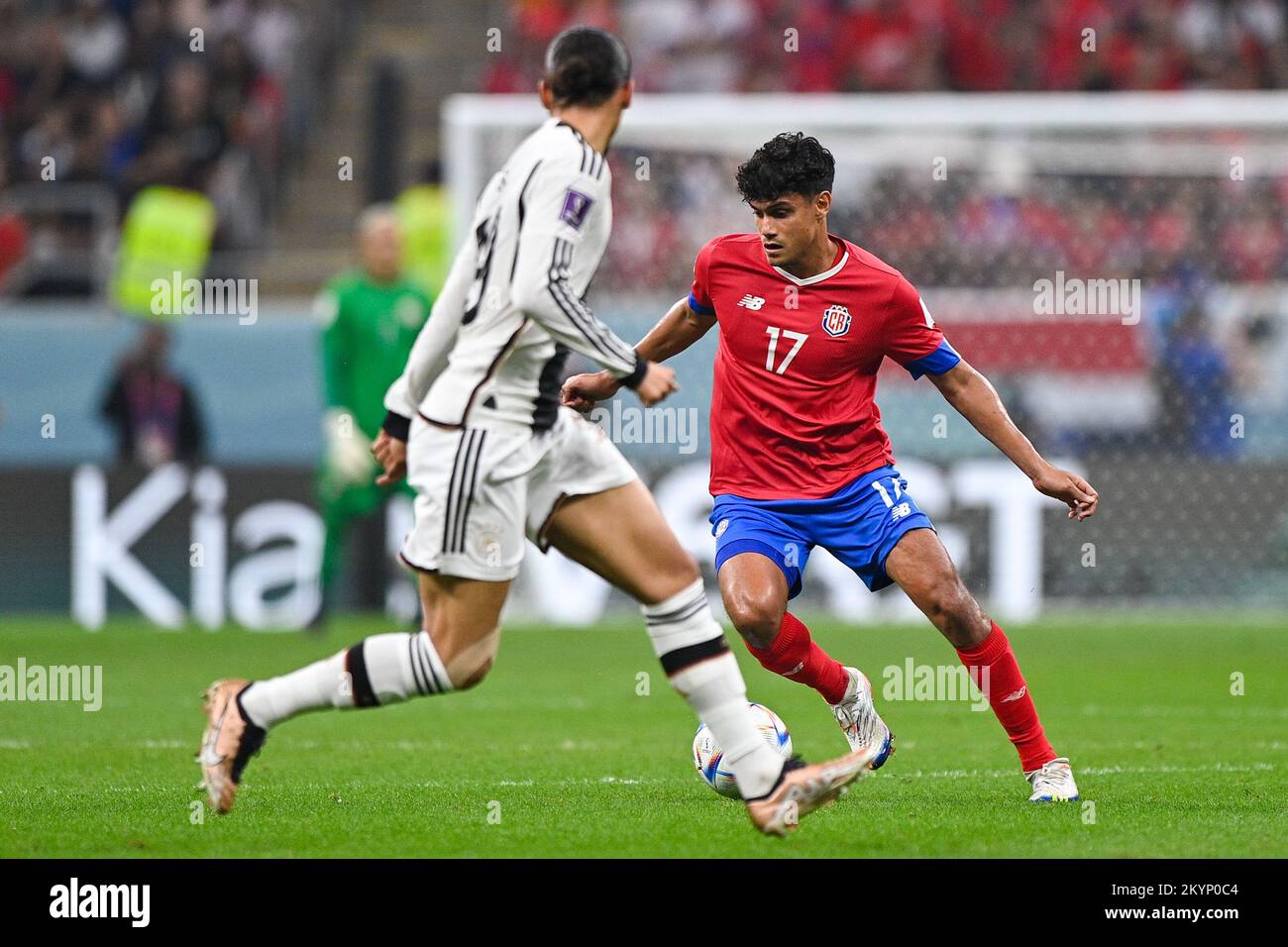 AL KHOR, QATAR - DECEMBER 1: Yeltsin Tejeda of Costa Rica runs with the ball during the Group E - FIFA World Cup Qatar 2022 match between Costa Rica and Germany at the Al Bayt Stadium on December 1, 2022 in Al Khor, Qatar (Photo by Pablo Morano/BSR Agency) Stock Photo