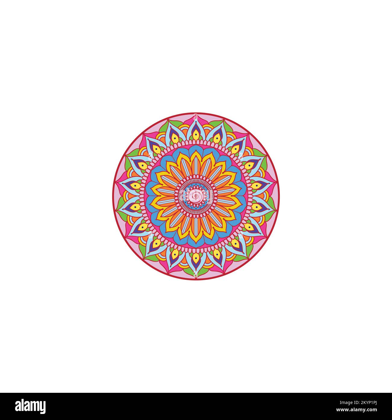 Logotype hand-drawn Painted mandala pattern flower Isolated on white background Stock Vector