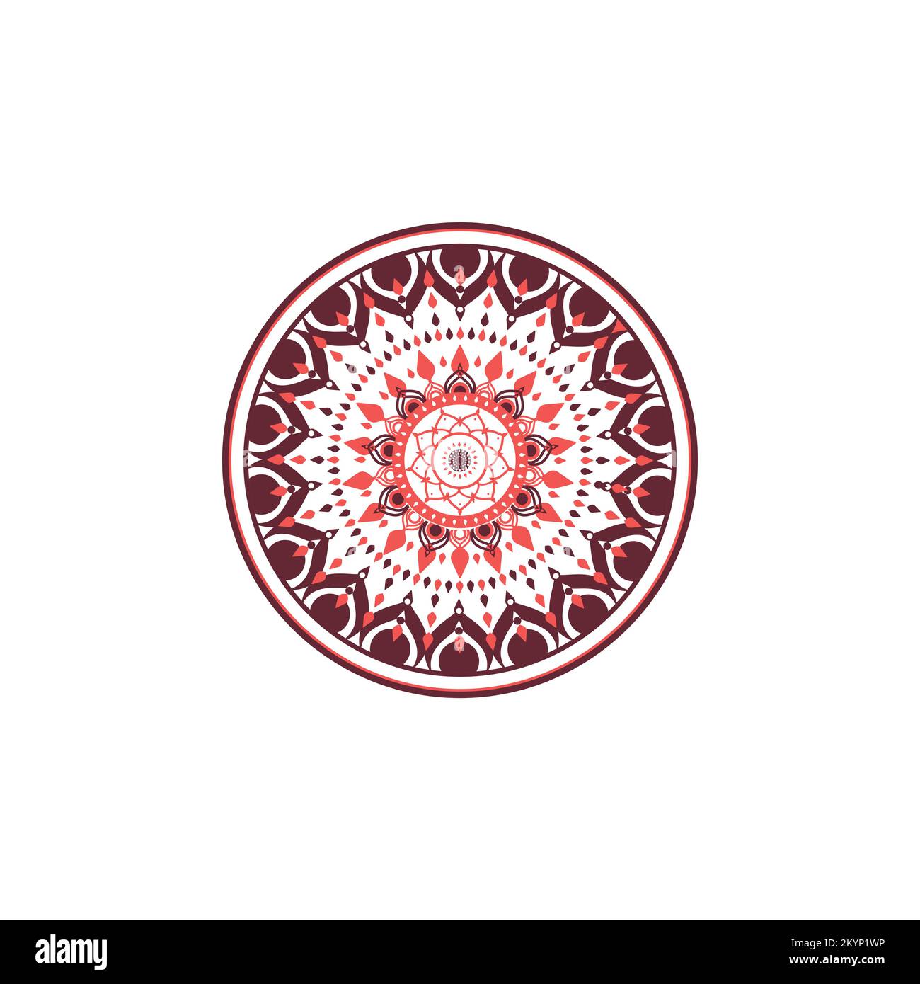 Handmade rose with a circle mandala design on a white background Stock Vector