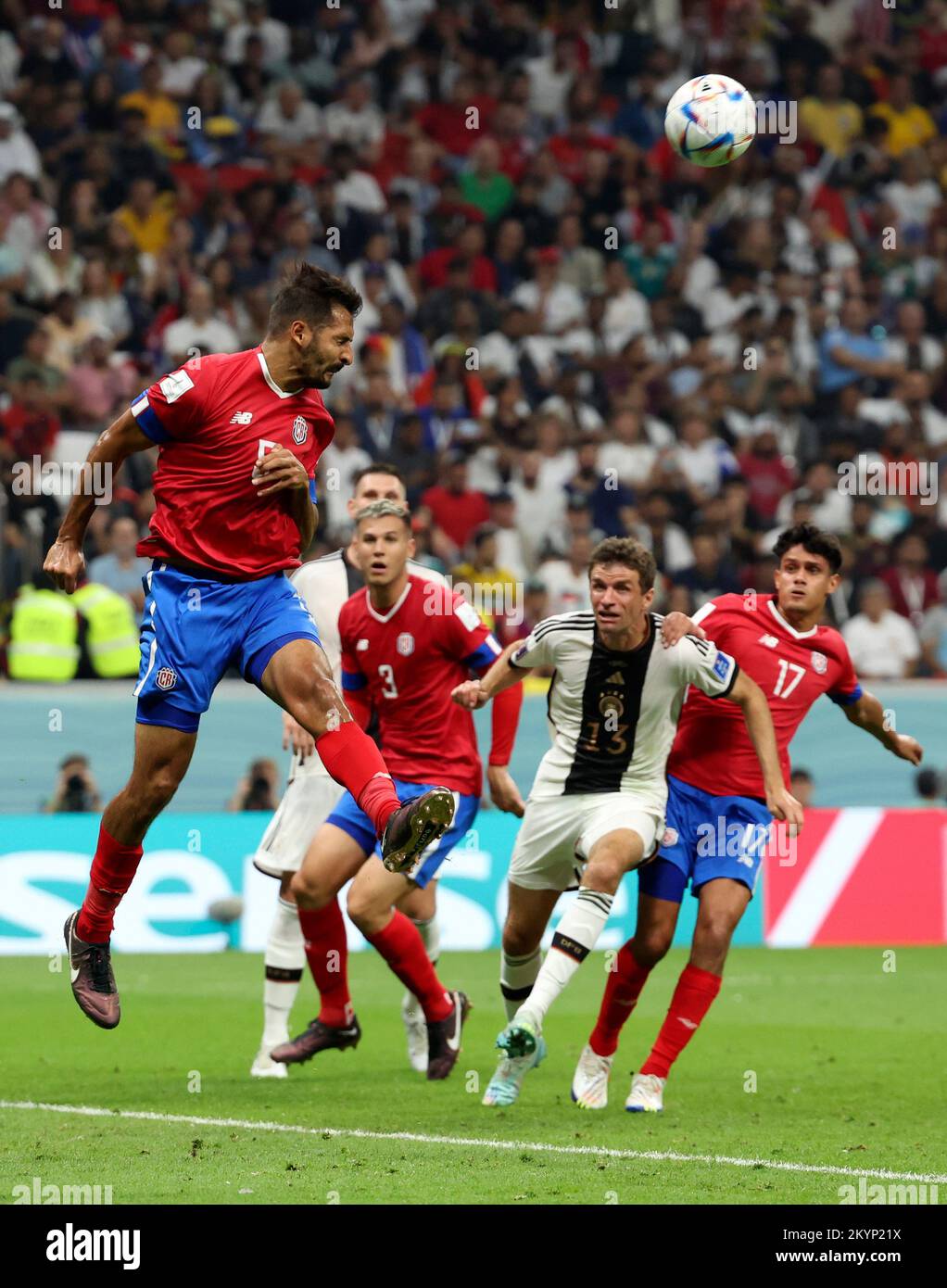 Al Khor, Qatar. 1st Dec, 2022. Celso Borges of Costa Rica heads the ball during the Group E match between Costa Rica and Germany at the 2022 FIFA World Cup at Al Bayt Stadium in Al Khor, Qatar, Dec. 1, 2022. Credit: Han Yan/Xinhua/Alamy Live News Stock Photo