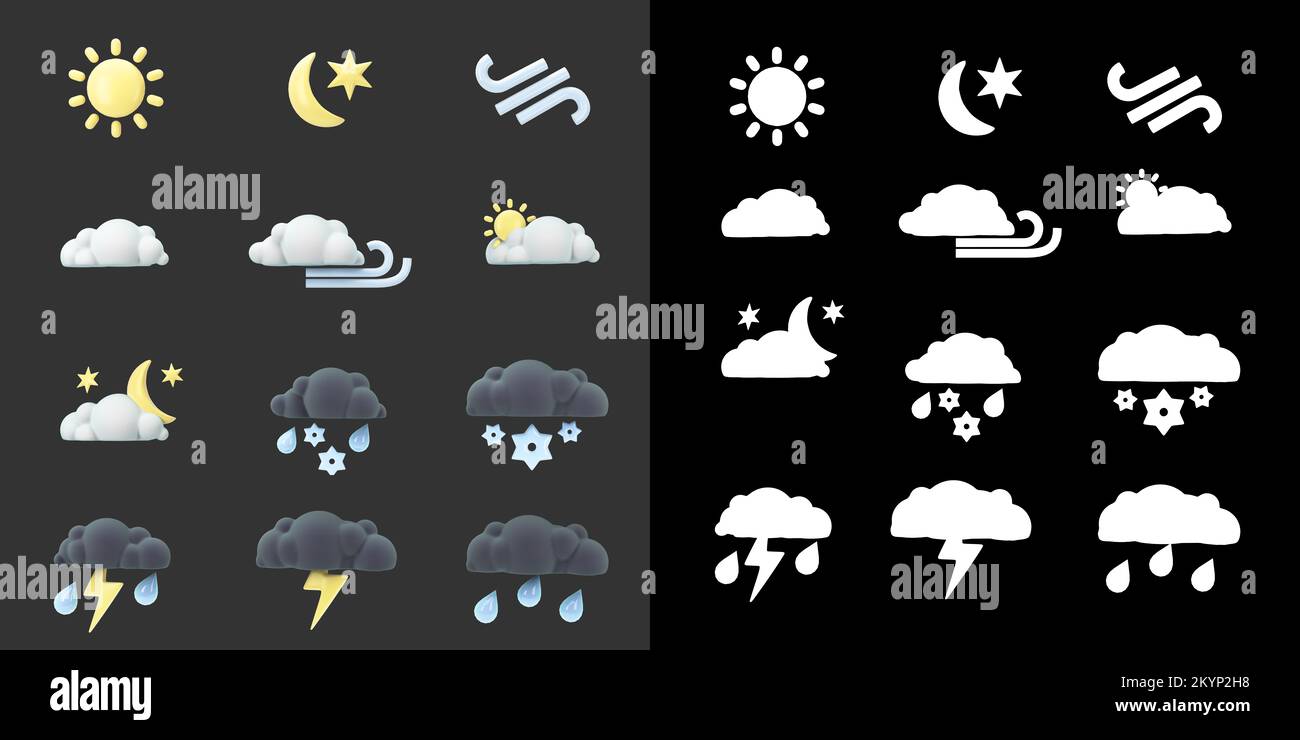 set of three-dimensional weather icons for an application or website ...