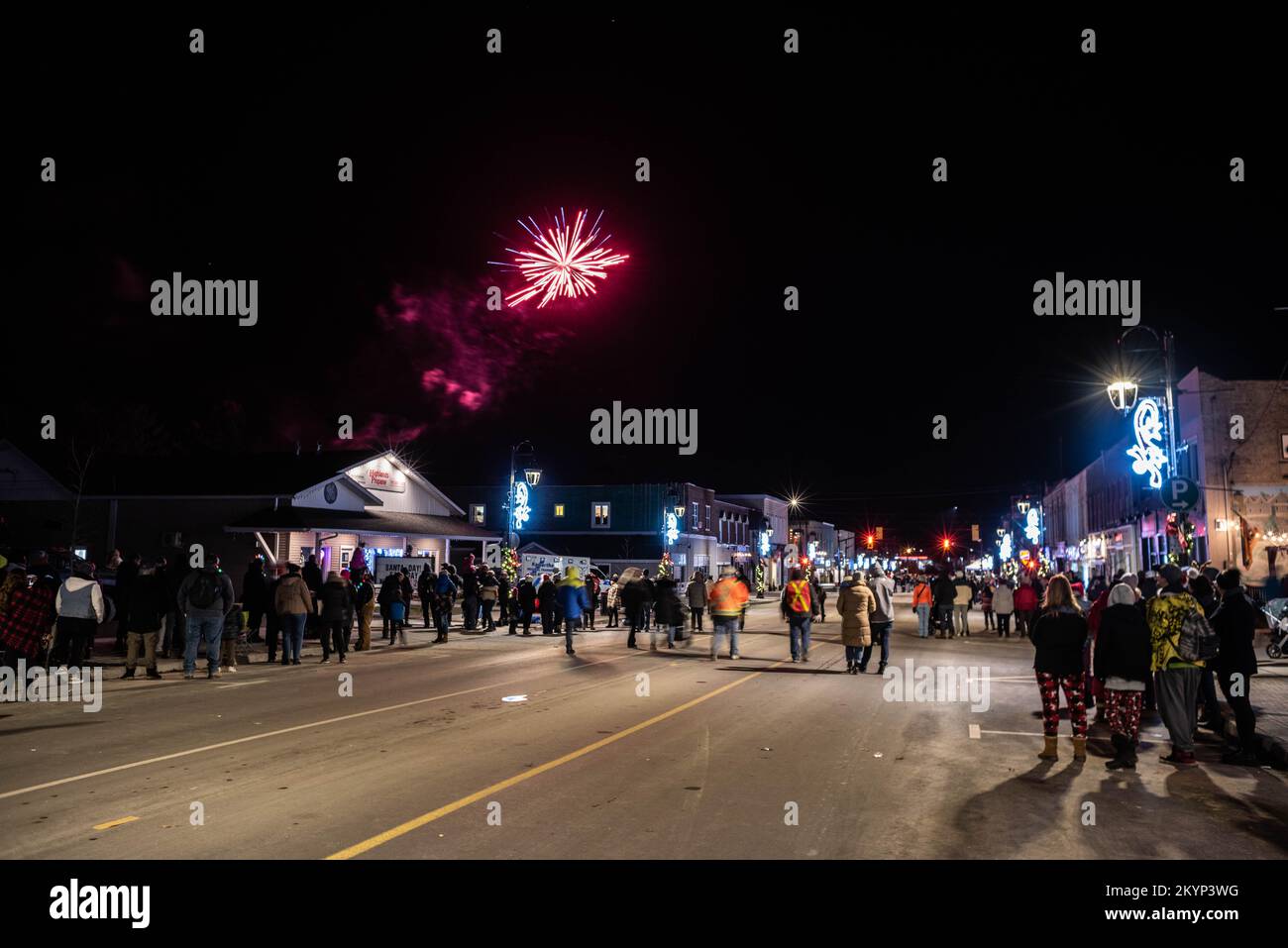 Fenelon Falls Santa Clause Parade Fireworks Stock Photo