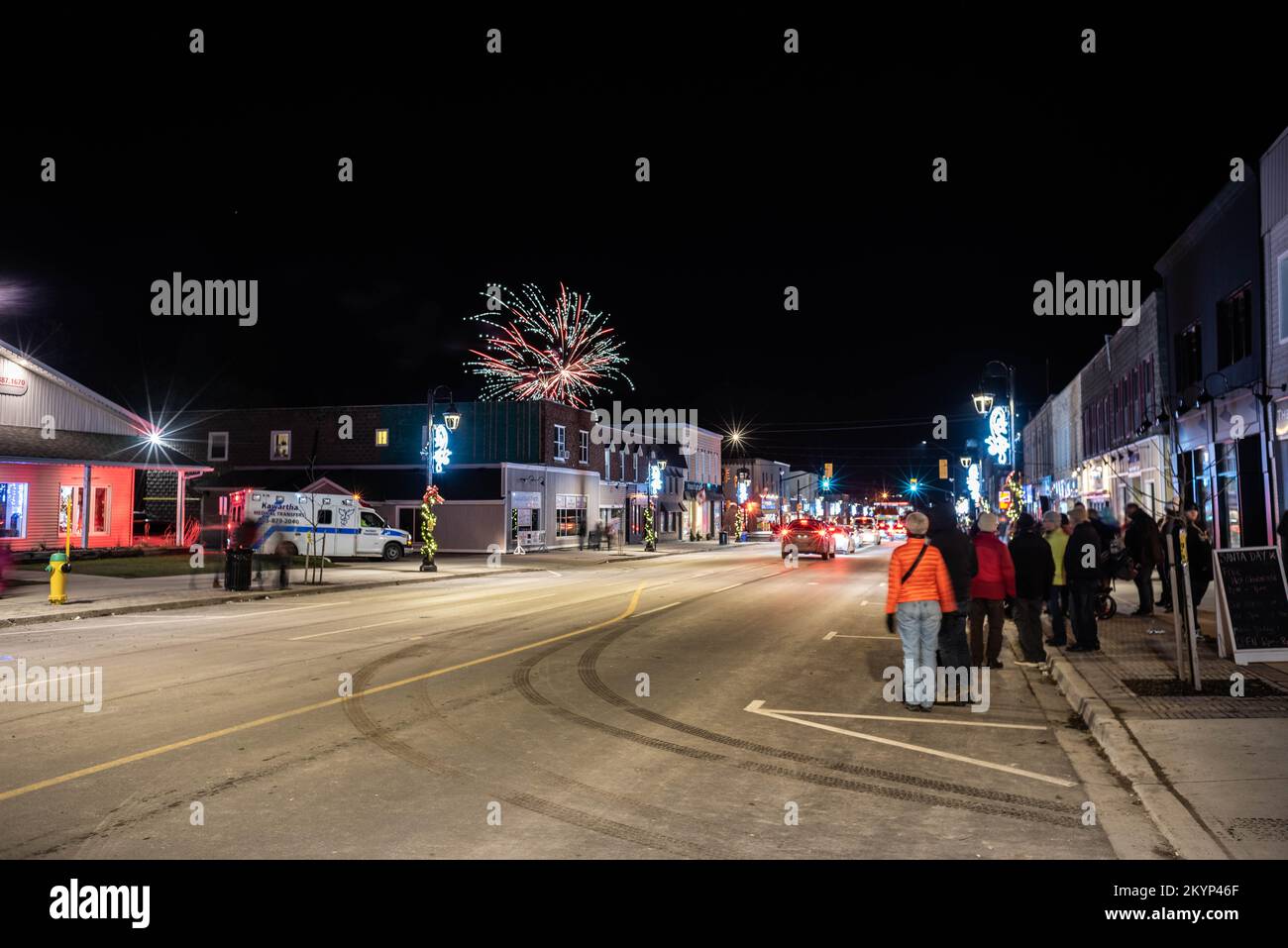 Fenelon Falls Santa Clause Parade Fireworks Stock Photo