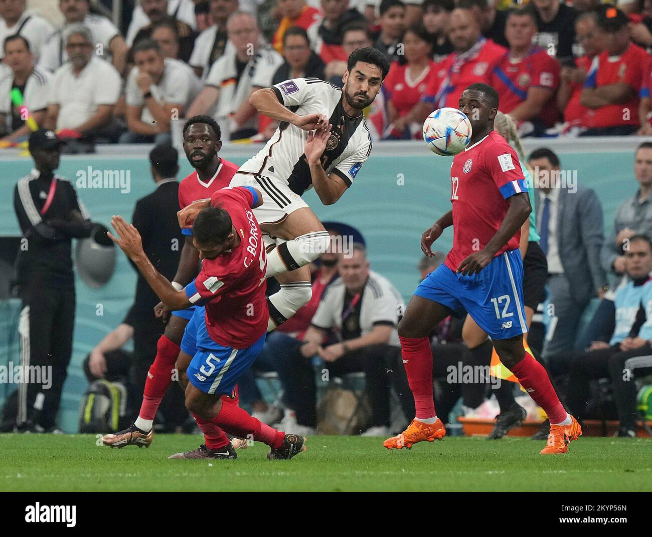 December 1st, 2022, Al Bayt Stadium, Doha, QAT, World Cup FIFA 2022, Group E, Costa Rica vs Germany, in the picture Costa Rica's midfielder Celso Borges, Germany's midfielder Ilkay Gundogan, Costa Rica's forward Joel Campbell Stock Photo