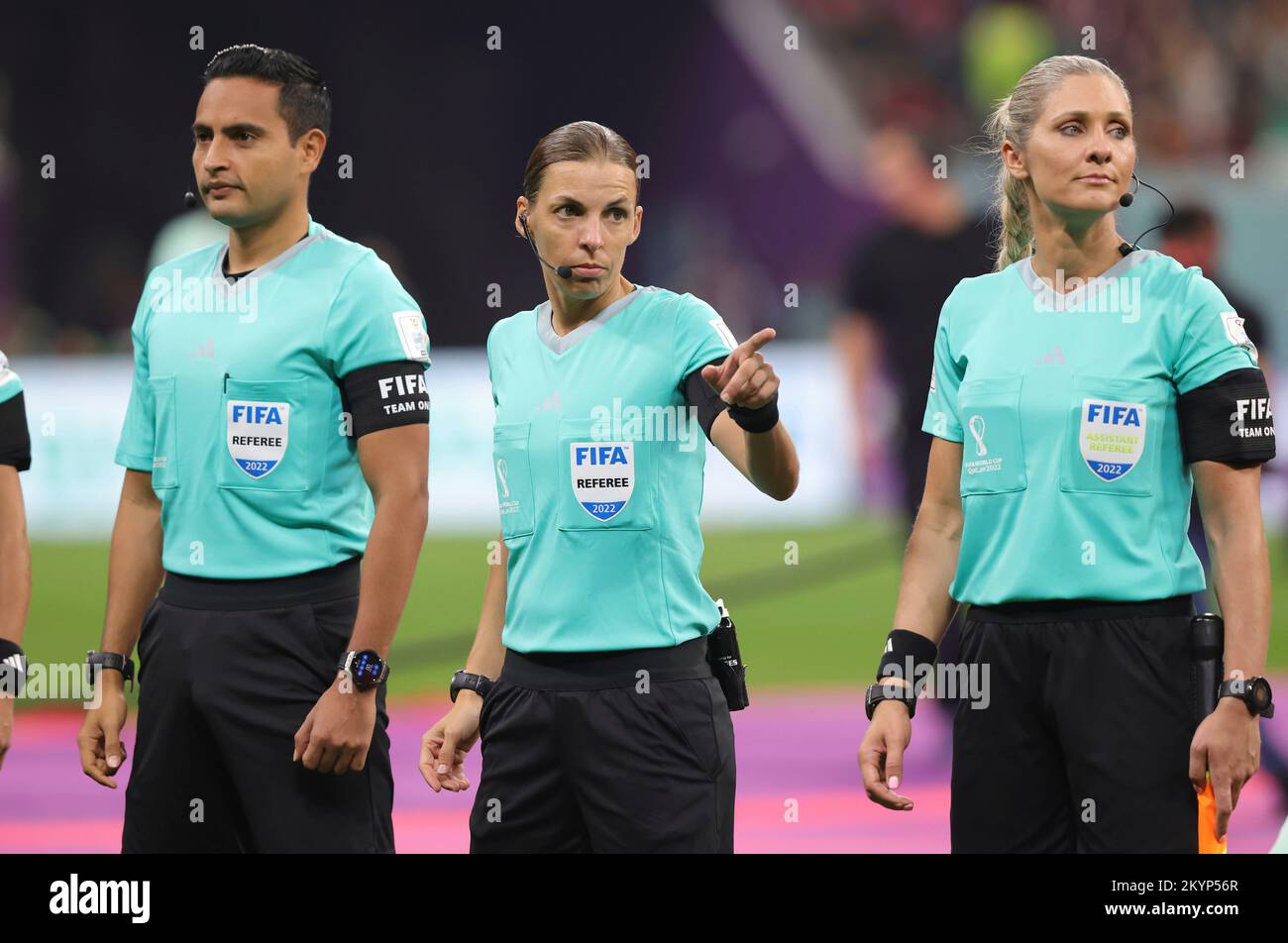Qatar, 01.12.2022 Football, Soccer, FIFA WORLD CUP 2022 QATAR, World Cup 2022 Qatar, World Cup 2022 Qatar, Group stage, Group E, Match Costa Rica - Germany 1:1 referee Stéphanie Frappart (France) (withte referee assistant referee assistant Neuza Ines Back (Brazil) right Stock Photo