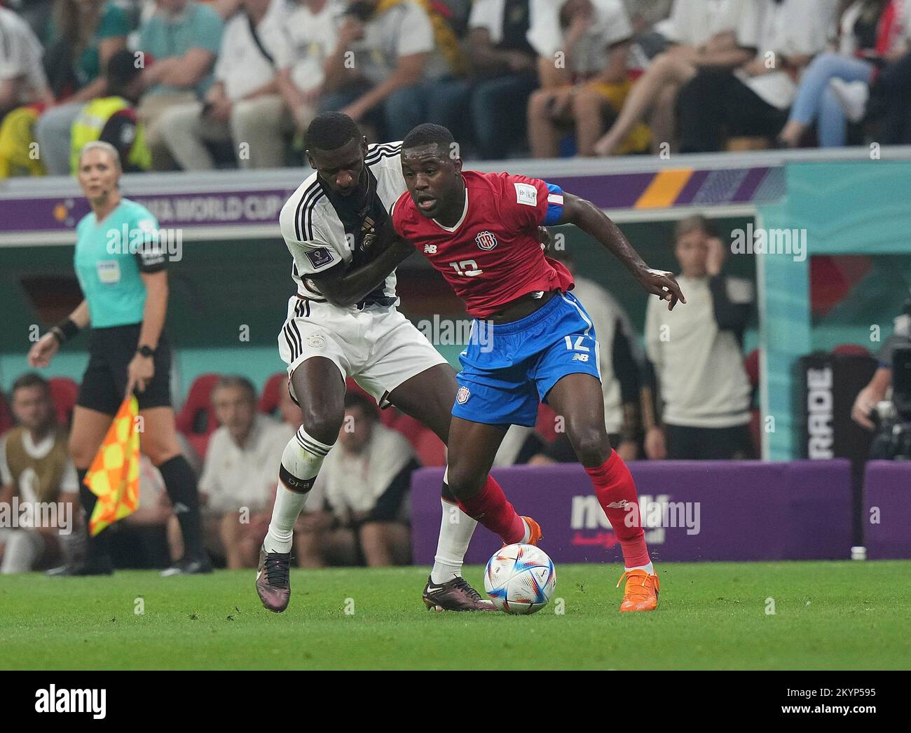 December 1st, 2022, Al Bayt Stadium, Doha, QAT, World Cup FIFA 2022, Group E, Costa Rica vs Germany, in the picture Germany's defender Antonio Ruediger, Costa Rica's forward Joel Campbell Stock Photo