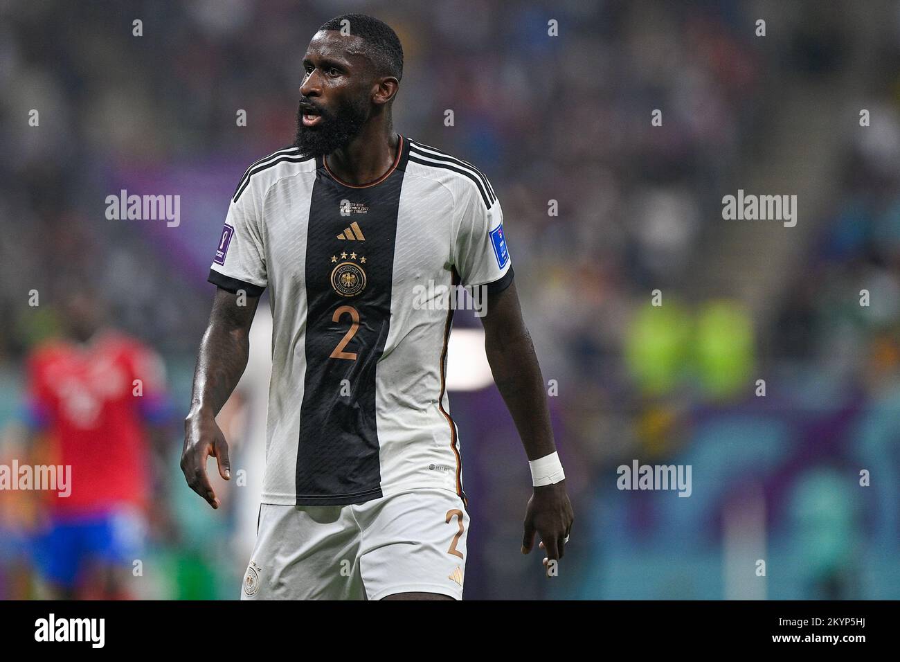 AL KHOR, QATAR - DECEMBER 1: Antonio Ruediger of Germany looks on during the Group E - FIFA World Cup Qatar 2022 match between Costa Rica and Germany at the Al Bayt Stadium on December 1, 2022 in Al Khor, Qatar (Photo by Pablo Morano/BSR Agency) Stock Photo