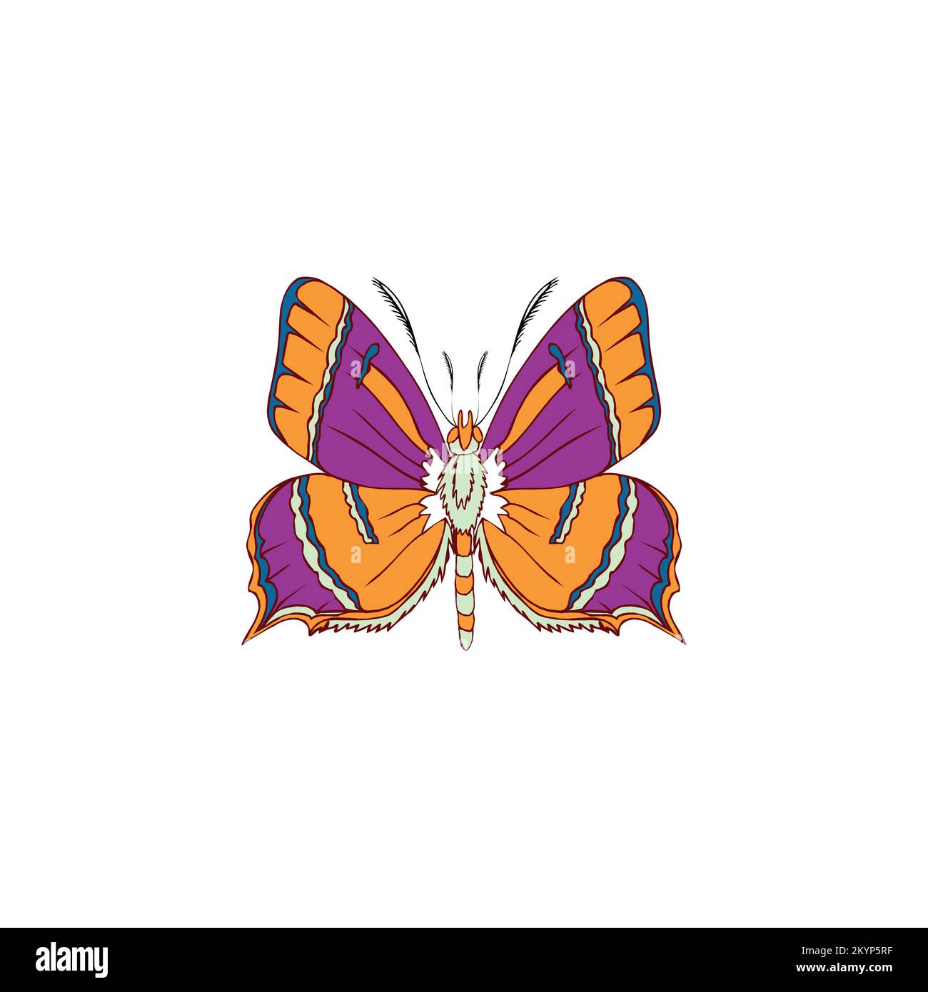 Colorful flying theta beetle, butterfly vector template with white background Stock Vector