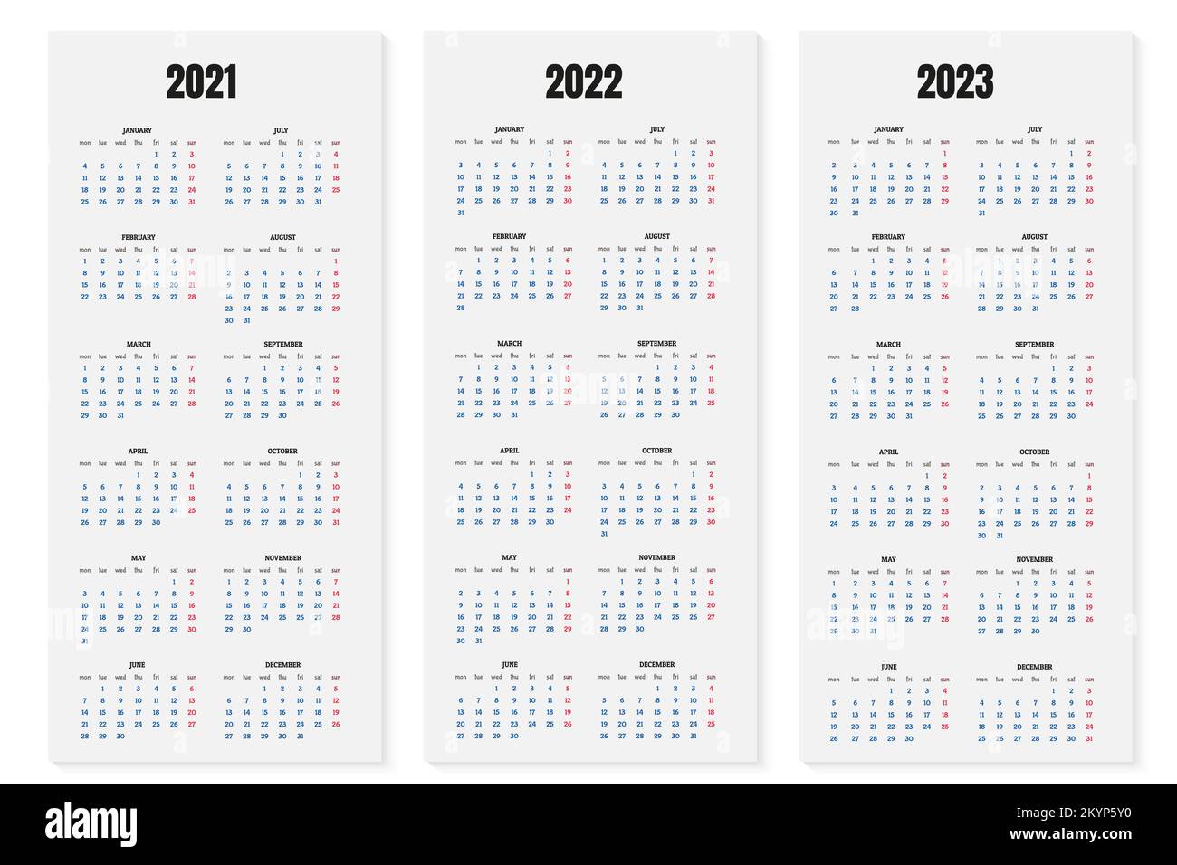 Annual calendar 2021, 2022 and 2023 template. Vector illustration Stock ...